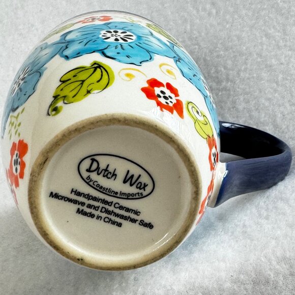 Dutch Wax Coastline Imports Coffee Tea Cup Mug Hand Painted Blue Floral READ - Picture 5 of 8